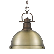 Golden 3602-L RBZ-AB - Yep by Golden Lighting Duncan 1-light 14in Chain Hung Pendant in Rubbed Bronze and Aged Brass shade